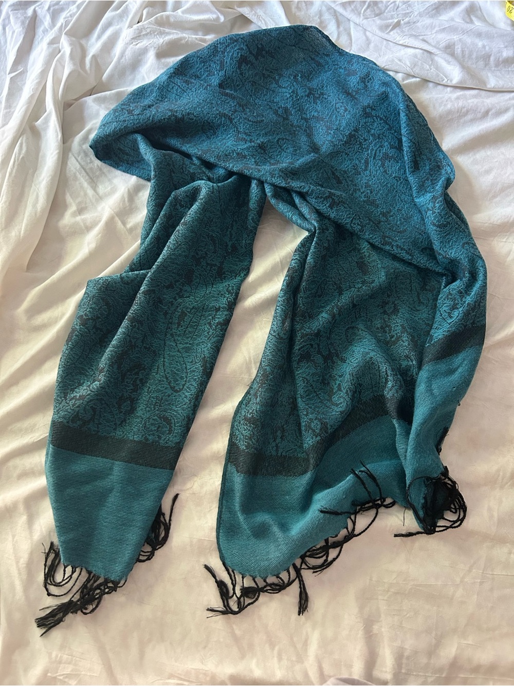 Teal Paisley Fringe pashmina Scarf - Women Accessories